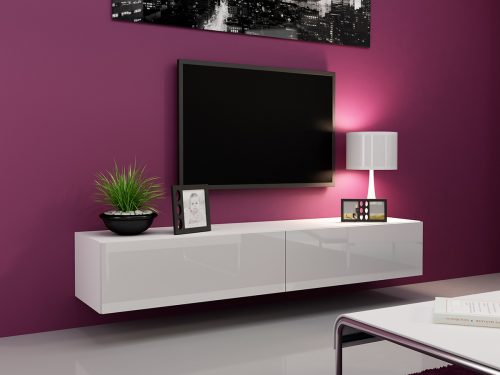 Budapest bútor webáruház Győr - Tv-állvány Charlotte A122 (Fehér + Fényes fehér) - Bútor | Nappali bútorok | Nappali tv állványok olcsó bútorok