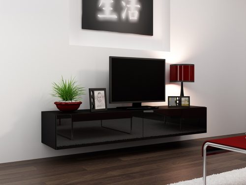Budapest bútor webáruház Győr - Tv-állvány Charlotte A122 (Fekete + Fényes fekete) - Bútor | Nappali bútorok | Nappali tv állványok olcsó bútorok