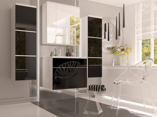 Budapest bútor webáruház Győr - Fürdőszoba garnitúra Tucson 105 (Fehér + Fényes fekete) - Bútor | Fürdőszoba bútorok | Fürdőszoba garnitúrák olcsó bútorok