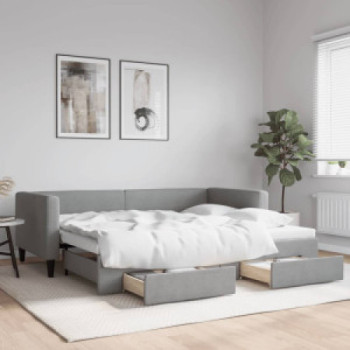 Bútor Győr Sopron bútor webáruház Világosszürke kihúzható szövet heverő fiókokkal 90 x 200 cm