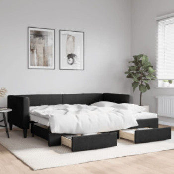 Bútor Győr Sopron bútor webáruház Fekete kihúzható szövet heverő fiókokkal 90 x 200 cm