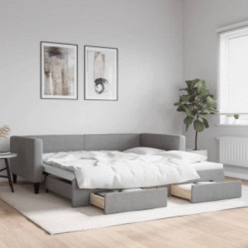 Bútor Győr Sopron bútor webáruház Világosszürke kihúzható szövet heverő fiókokkal 100 x 200 cm