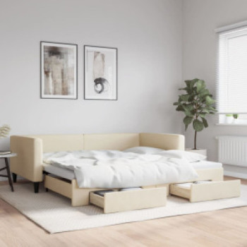 Bútor Győr Sopron bútor webáruház Krémszínű kihúzható szövet heverő fiókkal 100x200 cm