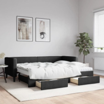 Bútor Győr Sopron bútor webáruház Fekete kihúzható szövet heverő fiókokkal 80 x 200 cm