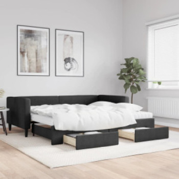 Bútor Győr Sopron bútor webáruház Fekete kihúzható szövet heverő fiókokkal 90 x 200 cm