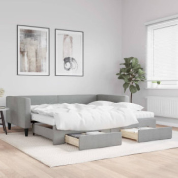Bútor Győr Sopron bútor webáruház Világosszürke kihúzható szövet heverő fiókokkal 100 x 200 cm
