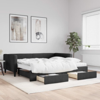 Bútor Győr Sopron bútor webáruház Fekete kihúzható szövet heverő fiókokkal 100 x 200 cm