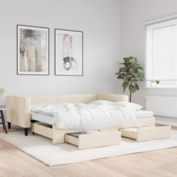 Bútor Győr Sopron bútor webáruház Krémszínű kihúzható szövet heverő fiókkal 100x200 cm