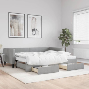 Bútor Győr Sopron bútor webáruház Világosszürke kihúzható szövet heverő fiókkal 90 x 190 cm