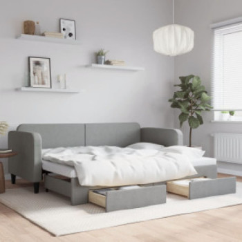 Bútor Győr Sopron bútor webáruház Világosszürke kihúzható szövet heverő fiókokkal 80 x 200 cm