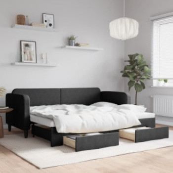 Bútor Győr Sopron bútor webáruház Fekete kihúzható szövet heverő fiókokkal 80 x 200 cm