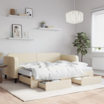 Bútor Győr Sopron bútor webáruház Krémszínű kihúzható szövet heverő fiókokkal 80 x 200 cm