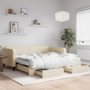 Bútor Győr Sopron bútor webáruház Krémszínű kihúzható szövet heverő fiókkal 100x200 cm