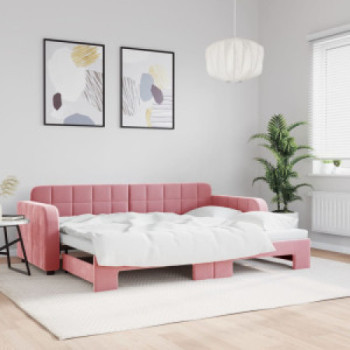 Bútor Győr Sopron bútor webáruház Rózsaszín kihúzható bársony heverő 80 x 200 cm
