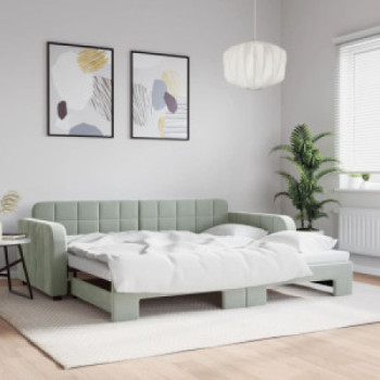 Bútor Győr Sopron bútor webáruház Világosszürke kihúzható bársony heverő 90 x 200 cm