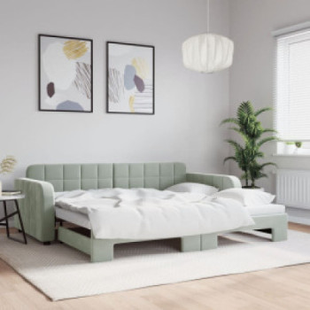 Bútor Győr Sopron bútor webáruház Világosszürke kihúzható bársonyheverő 90 x 190 cm