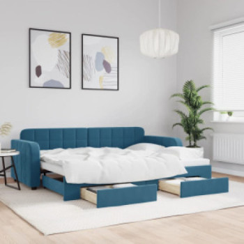 Bútor Győr Sopron bútor webáruház Kék kihúzható bársony heverő fiókokkal 80 x 200 cm
