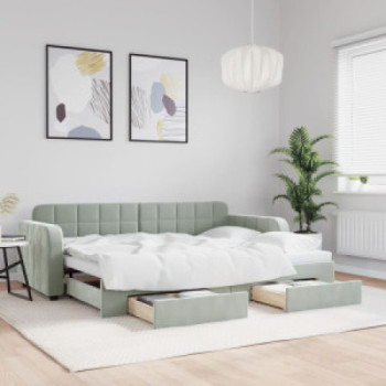 Bútor Győr Sopron bútor webáruház Világosszürke kihúzható bársony heverő fiókkal 80 x 200 cm