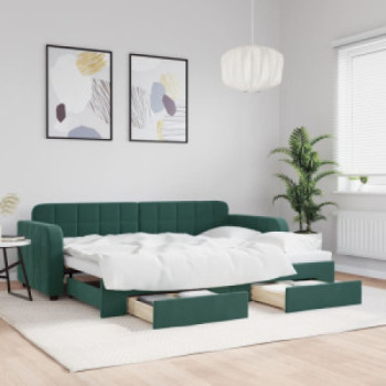 Bútor Győr Sopron bútor webáruház Sötétzöld kihúzható bársony heverő fiókkal 80 x 200 cm