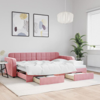 Bútor Győr Sopron bútor webáruház Rózsaszín kihúzható bársony heverő fiókkal 80 x 200 cm