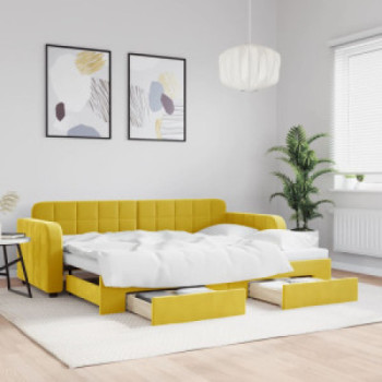 Bútor Győr Sopron bútor webáruház Sárga kihúzható bársony heverő fiókkal 80 x 200 cm