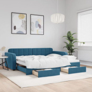 Bútor Győr Sopron bútor webáruház Kék kihúzható bársony heverő fiókkal 90 x 200 cm