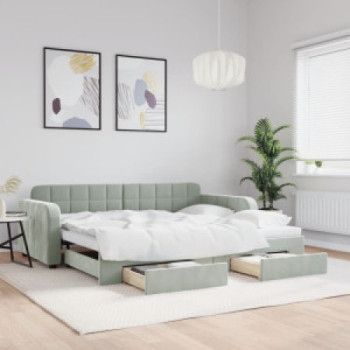 Bútor Győr Sopron bútor webáruház Világosszürke kihúzható bársony heverő fiókkal 90 x 200 cm