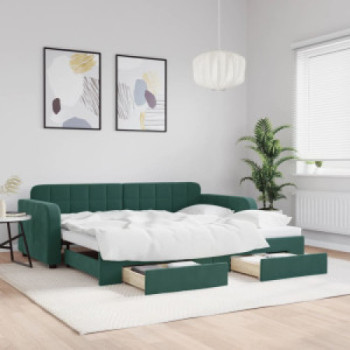 Bútor Győr Sopron bútor webáruház Sötétzöld kihúzható bársony heverő fiókkal 90 x 200 cm