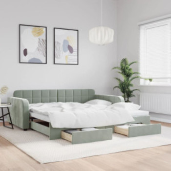 Bútor Győr Sopron bútor webáruház Világosszürke kihúzható bársony heverő fiókkal 100 x 200 cm