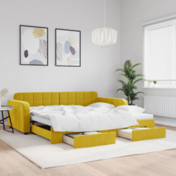 Bútor Győr Sopron bútor webáruház Sárga kihúzható bársony heverő fiókkal 100 x 200 cm