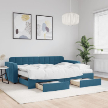 Bútor Győr Sopron bútor webáruház Kék kihúzható bársony heverő fiókokkal 80 x 200 cm