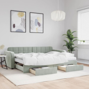 Bútor Győr Sopron bútor webáruház Világosszürke kihúzható bársony heverő fiókkal 80 x 200 cm