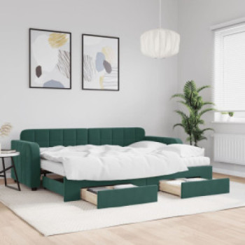 Bútor Győr Sopron bútor webáruház Sötétzöld kihúzható bársony heverő fiókkal 80 x 200 cm