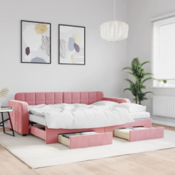 Bútor Győr Sopron bútor webáruház Rózsaszín kihúzható bársony heverő fiókkal 80 x 200 cm