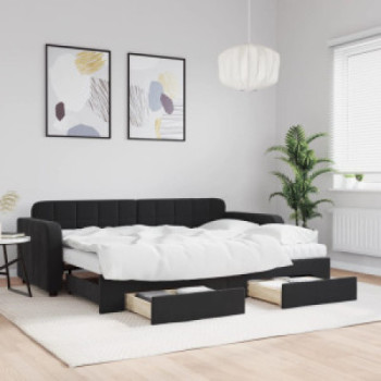 Bútor Győr Sopron bútor webáruház Fekete kihúzható bársony heverő fiókkal 80 x 200 cm