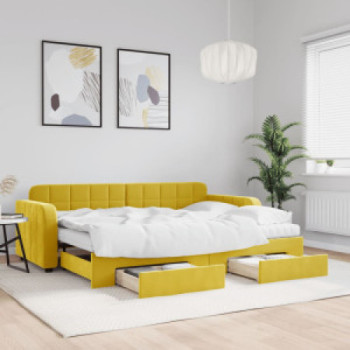 Bútor Győr Sopron bútor webáruház Sárga kihúzható bársony heverő fiókkal 80 x 200 cm
