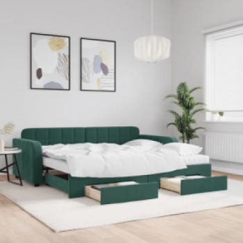 Bútor Győr Sopron bútor webáruház Sötétzöld kihúzható bársony heverő fiókkal 90 x 200 cm