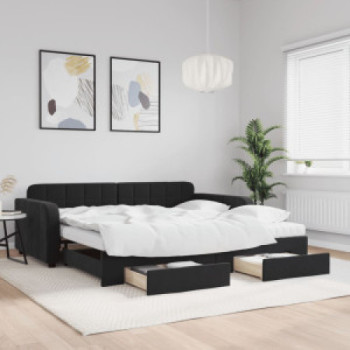 Bútor Győr Sopron bútor webáruház Fekete kihúzható bársony heverő fiókkal 100 x 200 cm