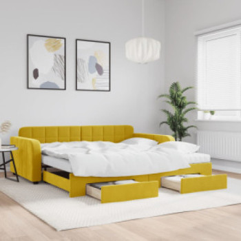 Bútor Győr Sopron bútor webáruház Sárga kihúzható bársony heverő fiókkal 100 x 200 cm