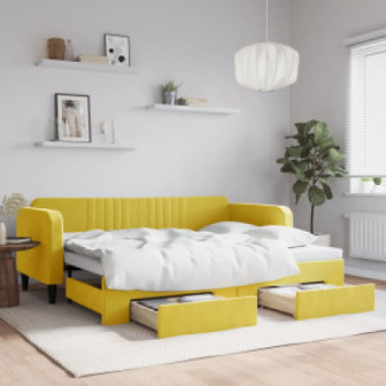 Bútor Győr Sopron bútor webáruház Sárga kihúzható bársony heverő fiókkal 90 x 200 cm