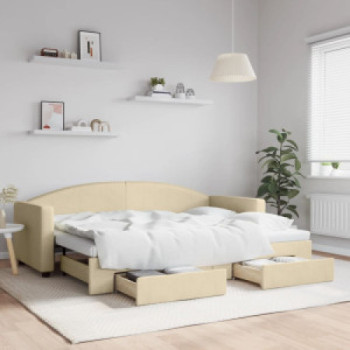 Bútor Győr Sopron bútor webáruház Krémszínű kihúzható szövet heverő fiókokkal 80 x 200 cm