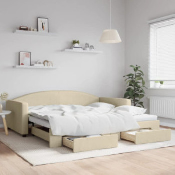 Bútor Győr Sopron bútor webáruház Krémszínű kihúzható szövet heverő fiókkal 100x200 cm