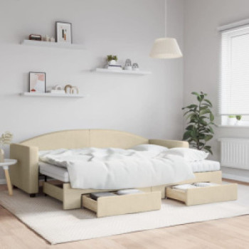 Bútor Győr Sopron bútor webáruház Krémszínű kihúzható szövet heverő fiókokkal 80 x 200 cm