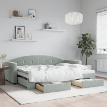 Bútor Győr Sopron bútor webáruház Világosszürke kihúzható bársony heverő fiókkal 80 x 200 cm