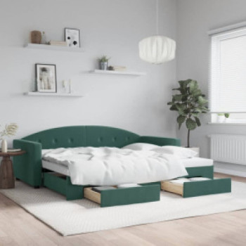 Bútor Győr Sopron bútor webáruház Sötétzöld kihúzható bársony heverő fiókkal 90 x 200 cm
