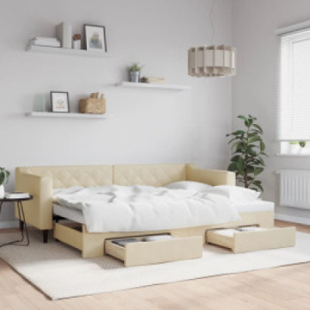 Bútor Győr Sopron bútor webáruház Krémszínű kihúzható szövet heverő fiókokkal 80 x 200 cm