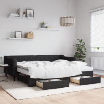 Bútor Győr Sopron bútor webáruház Fekete kihúzható szövet heverő fiókokkal 90 x 200 cm