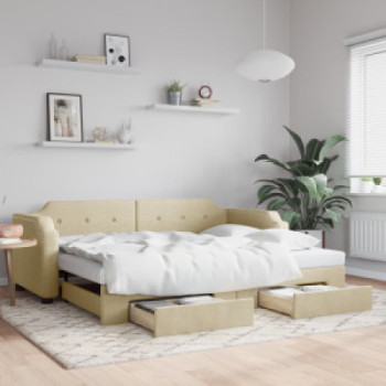 Bútor Győr Sopron bútor webáruház Krémszínű kihúzható szövet heverő fiókkal 100x200 cm