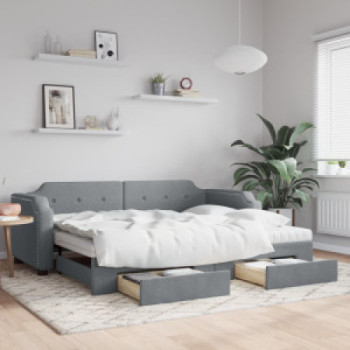 Bútor Győr Sopron bútor webáruház Világosszürke kihúzható szövet heverő fiókokkal 90 x 200 cm