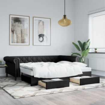 Bútor Győr Sopron bútor webáruház Fekete kihúzható műbőr heverő fiókkal 90 x 200 cm